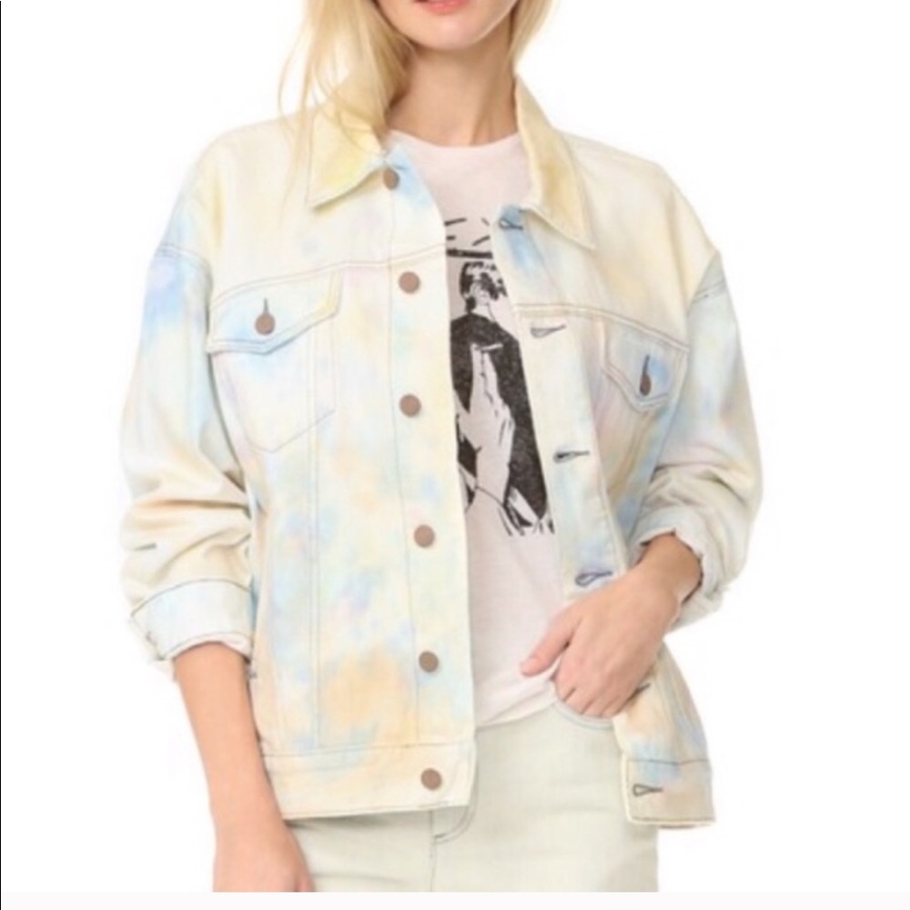 Free People Bleached Tie Dye Denim Jean Jacket